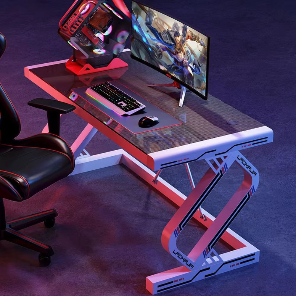 Carbon Fiber Gaming Desk Computer Desk with Tempered Glass Top & Reinforced Steel Frame Modern Gamer Desk Home Office Furniture