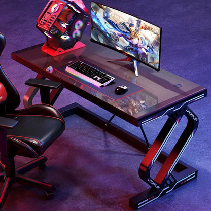 Carbon Fiber Gaming Desk Computer Desk with Tempered Glass Top & Reinforced Steel Frame Modern Gamer Desk Home Office Furniture