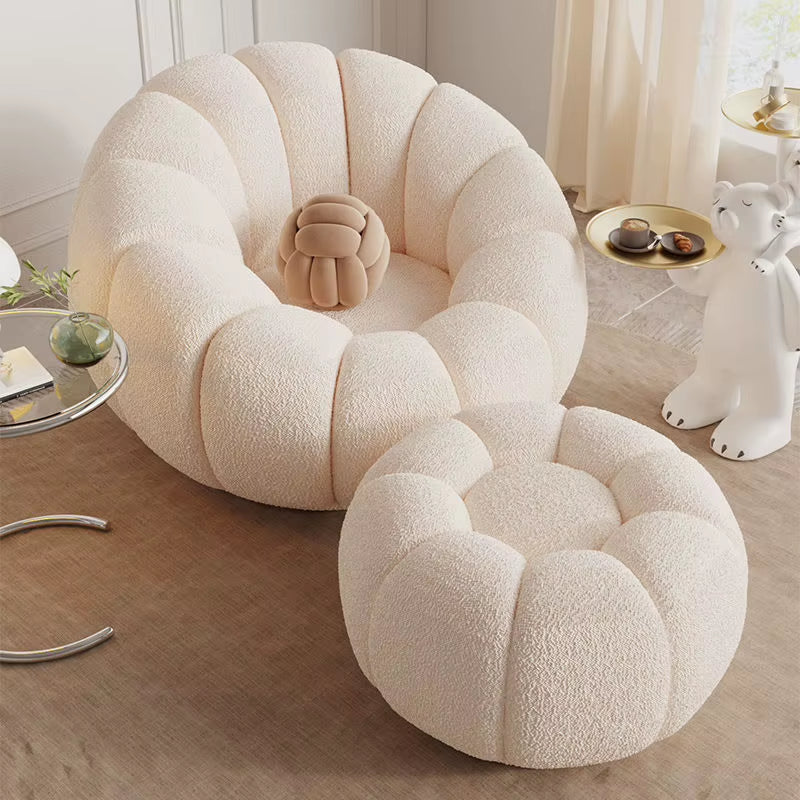 Cream Spinning Lazy Pumpkin Chair Tatami Living Room Leisure Chair Single Sofa Lying or Sleeping Bedroom Leisure Sofa Furniture