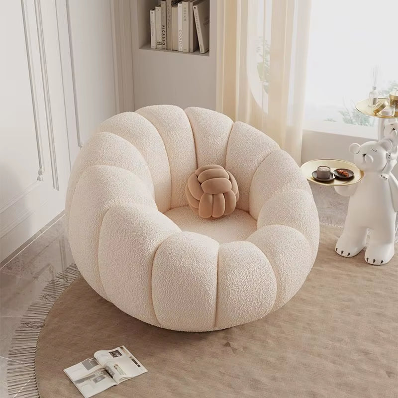 Cream Spinning Lazy Pumpkin Chair Tatami Living Room Leisure Chair Single Sofa Lying or Sleeping Bedroom Leisure Sofa Furniture