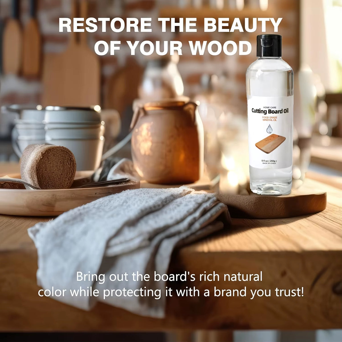 Food Grade Mineral Oil for Cutting Boards-Natural Wood Conditioner & Protectant Bamboo Wooden Furniture Tableware Cutting Boards